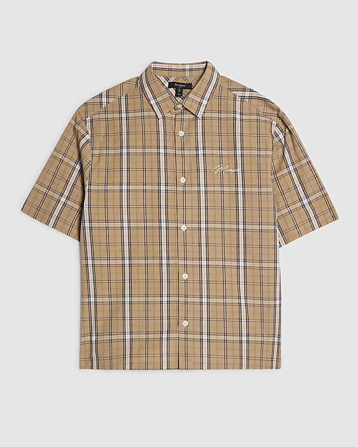 Brown Boxy Fit Check Shirt