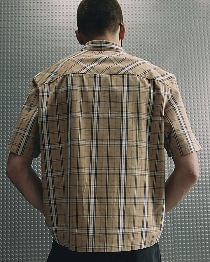 Brown Boxy Fit Check Shirt