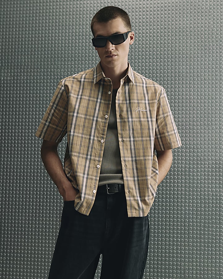 Brown Boxy Fit Check Shirt