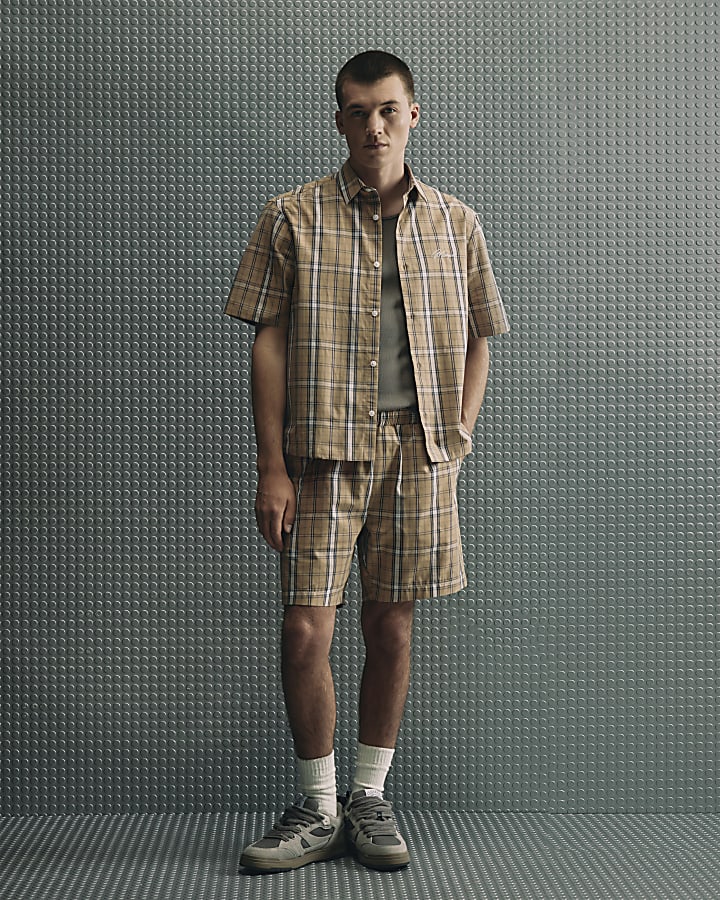 Brown Boxy Fit Check Shirt