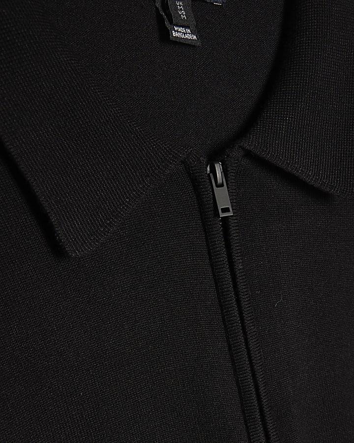 Black Slim Fit Long Sleeve Polo Shirt