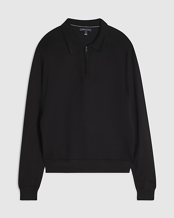 Black Slim Fit Long Sleeve Polo Shirt