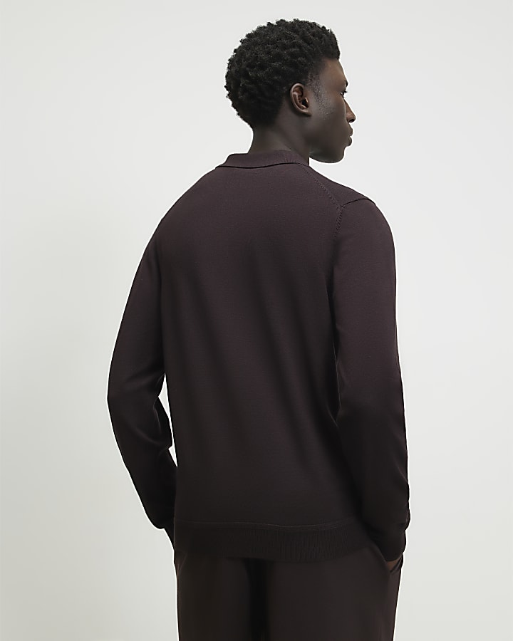 Red Slim Fit Long Sleeve Polo Shirt