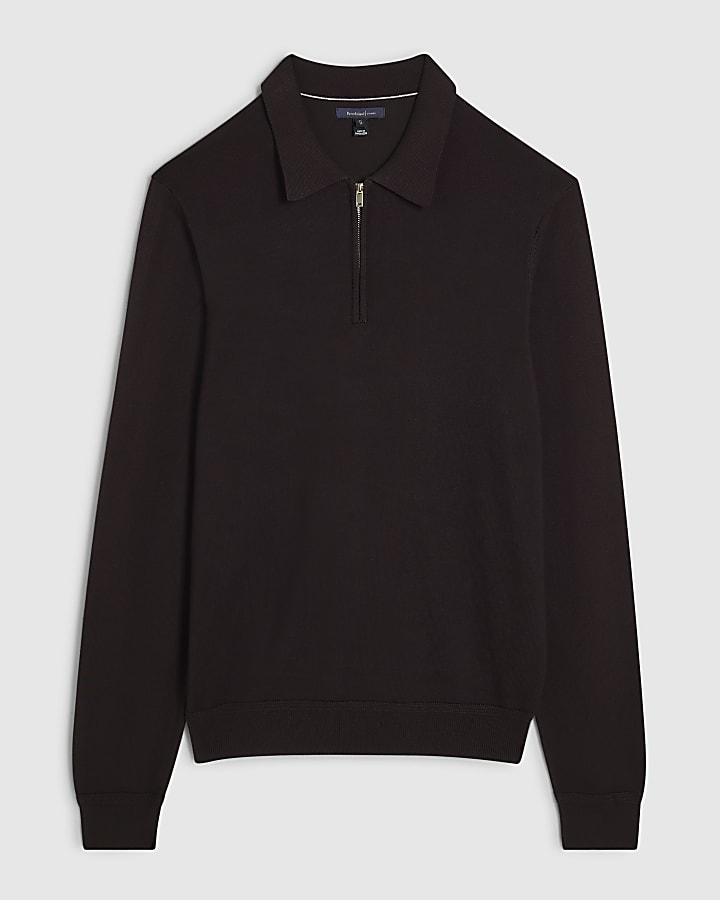 Red Slim Fit Long Sleeve Polo Shirt