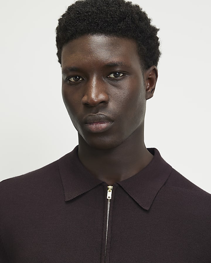 Red Slim Fit Long Sleeve Polo Shirt