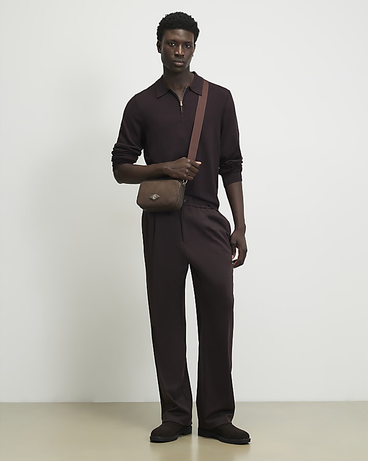 Red Slim Fit Long Sleeve Polo Shirt