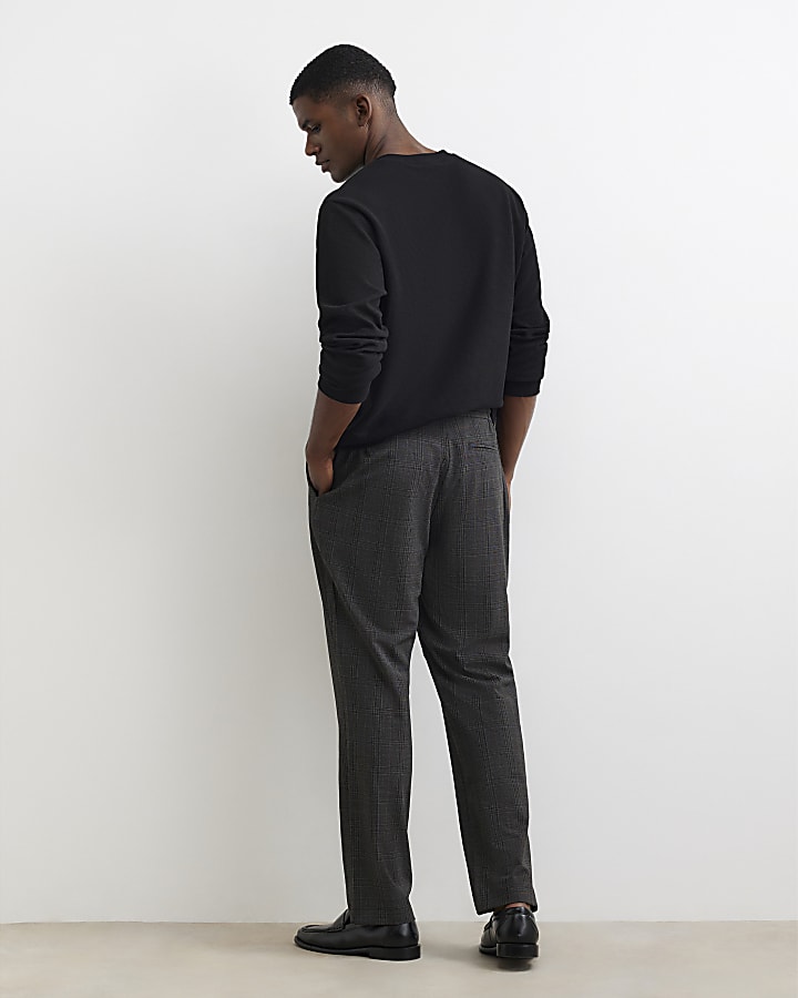 Brown Slim Fit Check Jogger Trousers