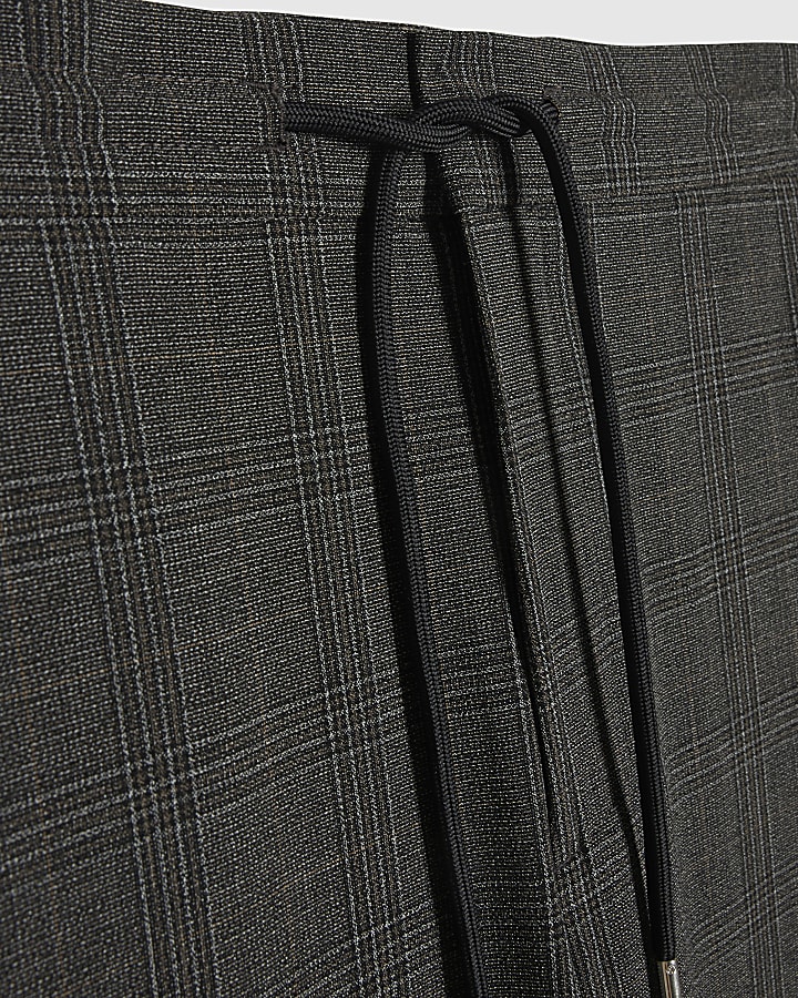 Brown Slim Fit Check Jogger Trousers