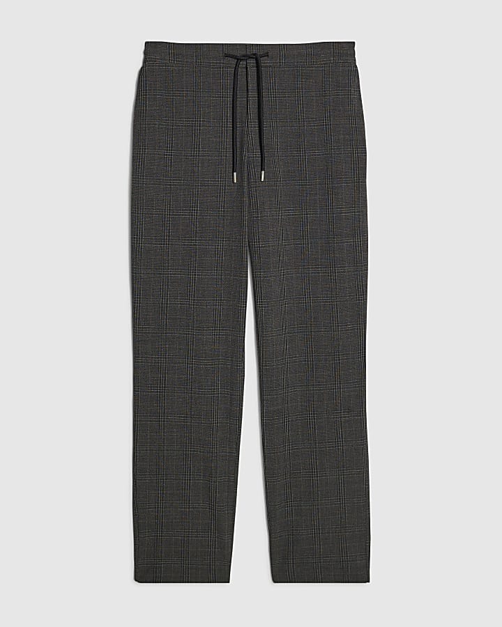 Brown Slim Fit Check Jogger Trousers