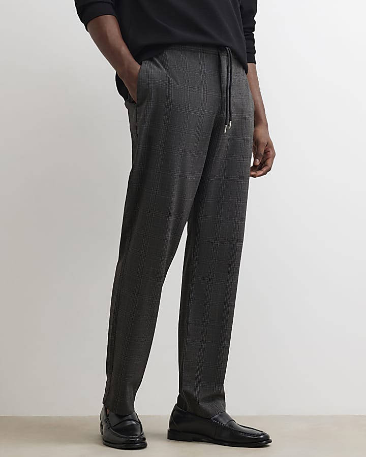 Brown Slim Fit Check Jogger Trousers