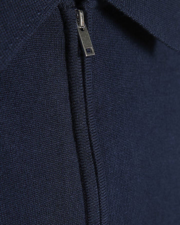 Navy Slim Fit Knitted Polo Shirt