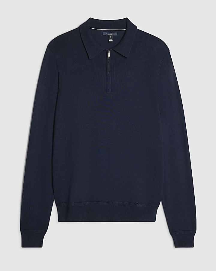 Navy Slim Fit Knitted Polo Shirt