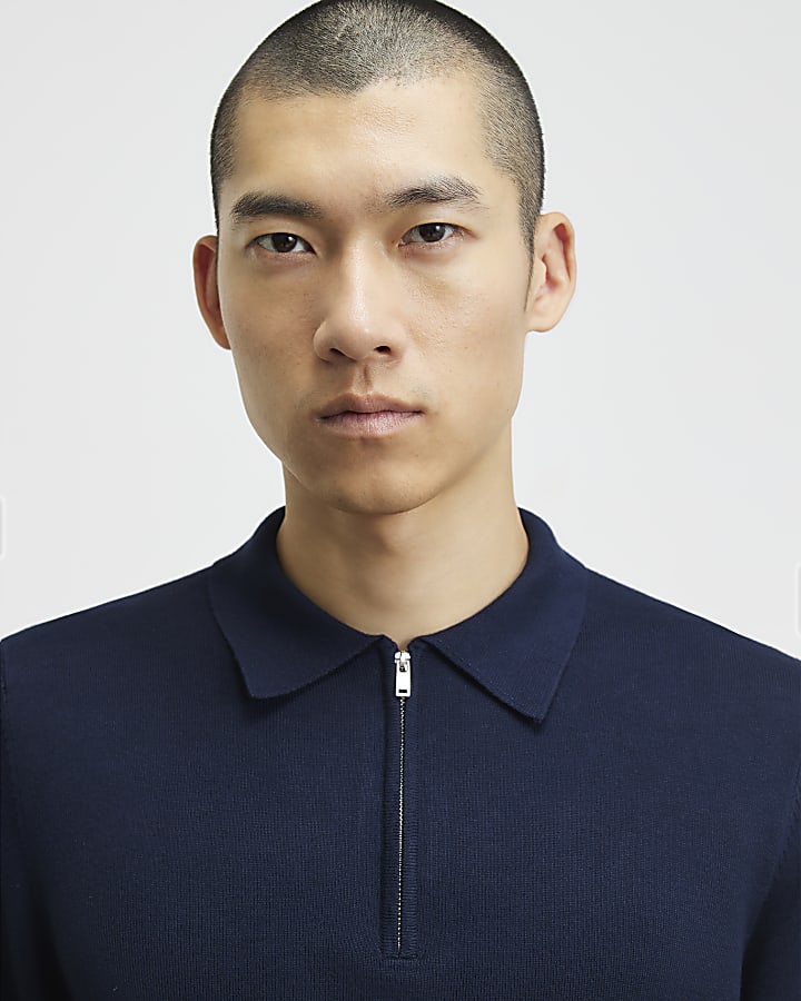 Navy Slim Fit Knitted Polo Shirt