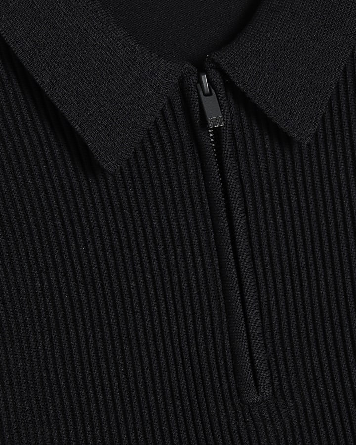 Black Muscle Fit Textured Polo Shirt