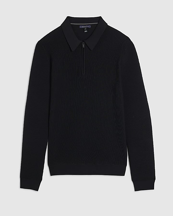 Black Muscle Fit Textured Polo Shirt