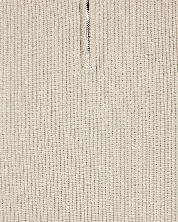 Beige Muscle Fit Textured Polo Shirt