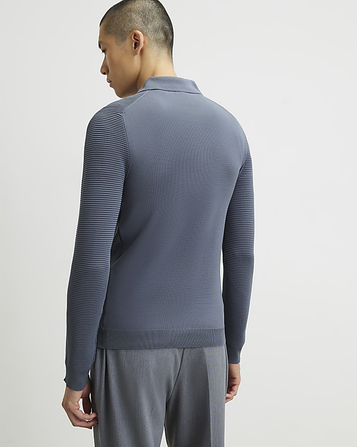 Grey Muscle Fit Textured Polo Shirt