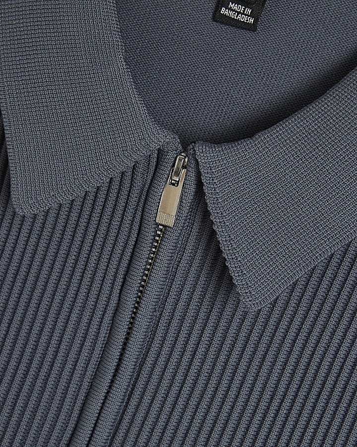 Grey Muscle Fit Textured Polo Shirt