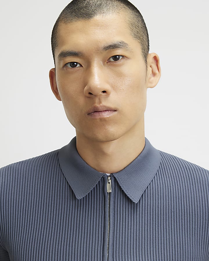 Grey Muscle Fit Textured Polo Shirt