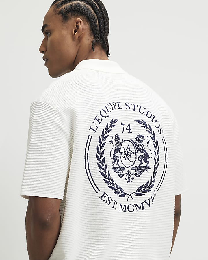 White Knitted Crest Polo Shirt