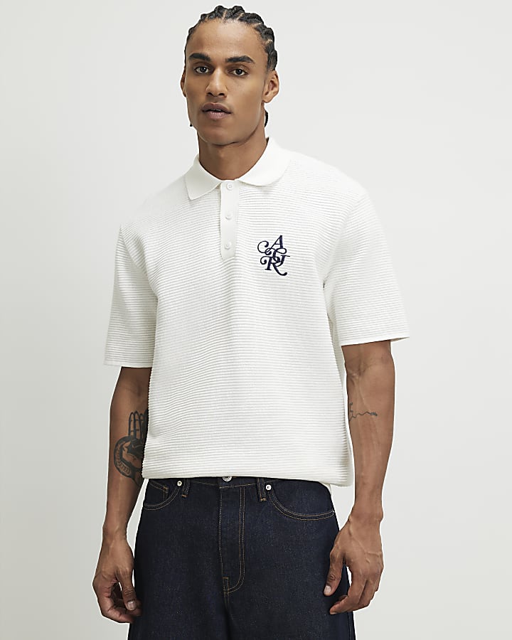 White Knitted Crest Polo Shirt