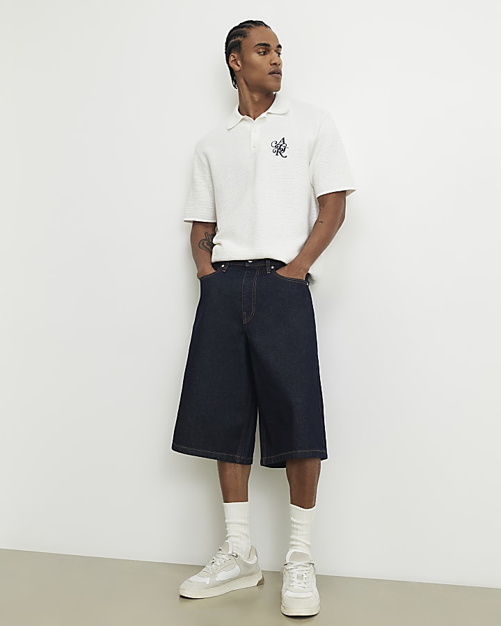 White Knitted Crest Polo Shirt