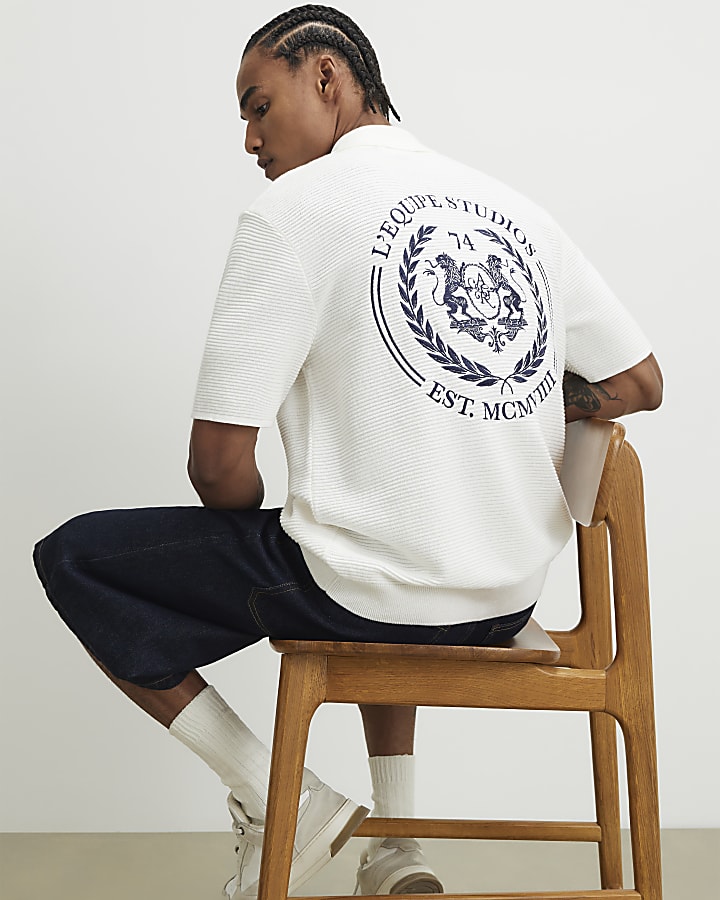 White Knitted Crest Polo Shirt