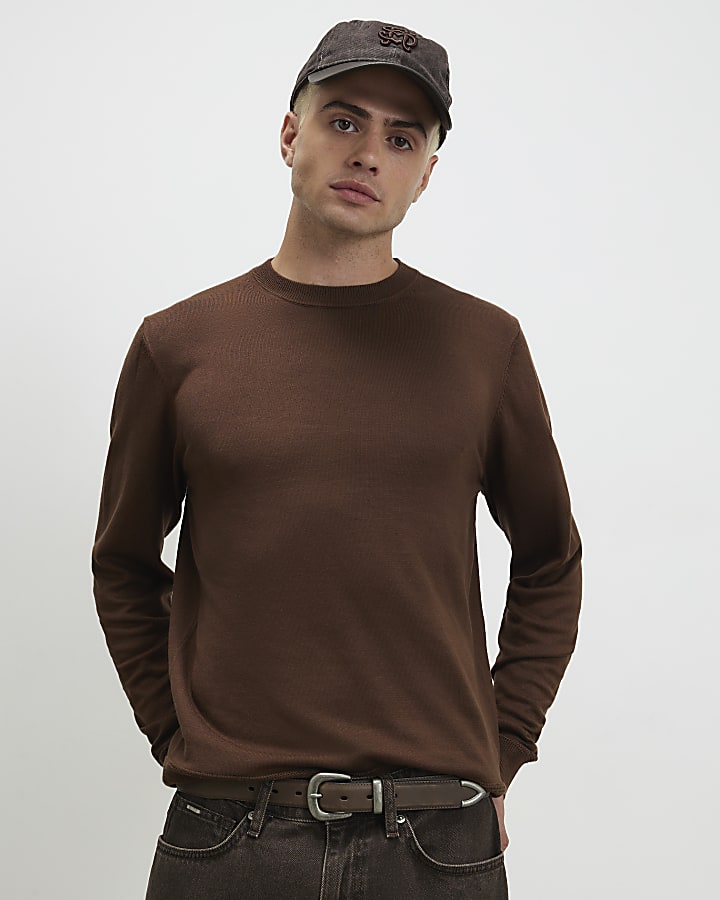 Brown Slim Fit Jumper
