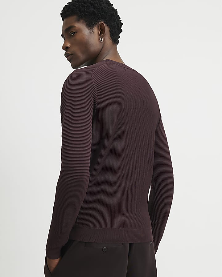 Burgundy Muscle Fit Long Sleeve Jumper