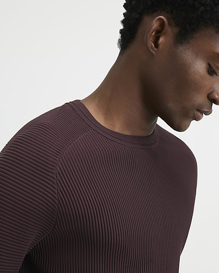Burgundy Muscle Fit Long Sleeve Jumper