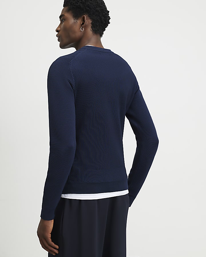 Navy Muscle Fit Long Sleeve Jumper