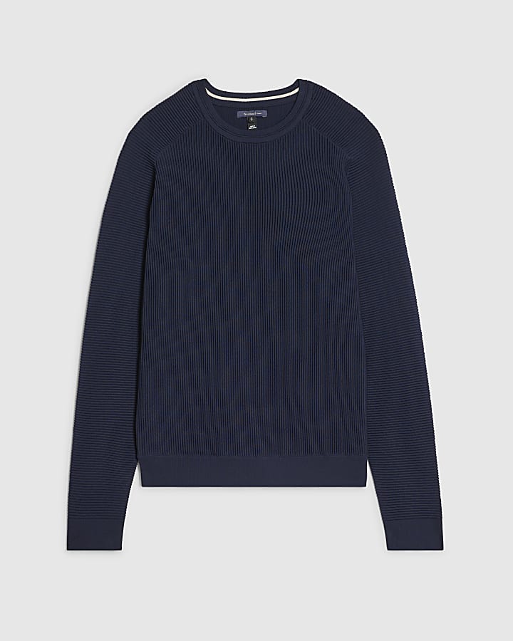 Navy Muscle Fit Long Sleeve Jumper