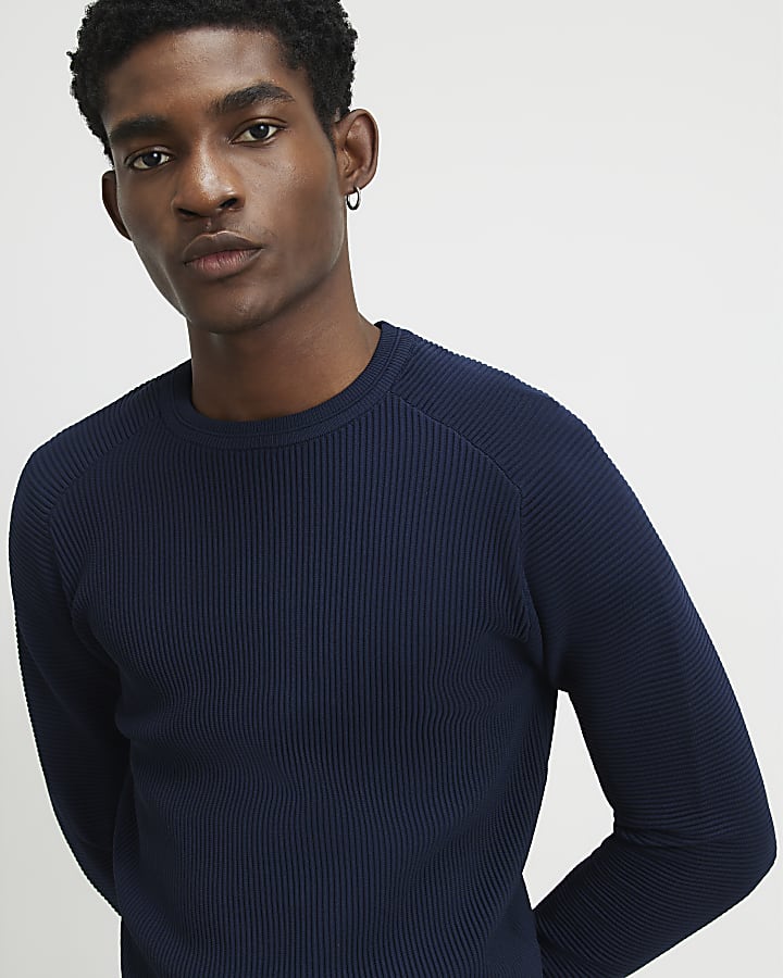 Navy Muscle Fit Long Sleeve Jumper