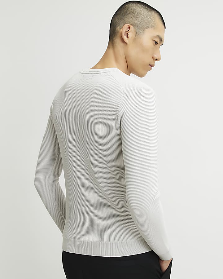 Grey Muscle Fit Long Sleeve Jumper