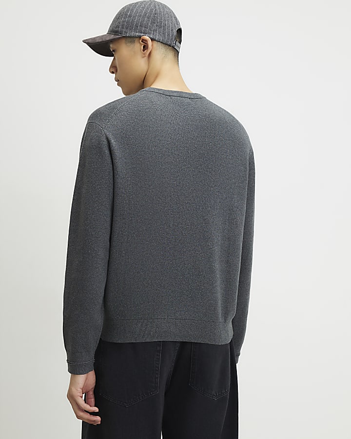 Grey Regular Fit Cotton Compact Knit Jumper