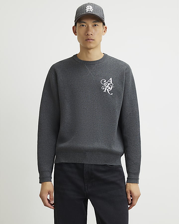 Grey Regular Fit Cotton Compact Knit Jumper