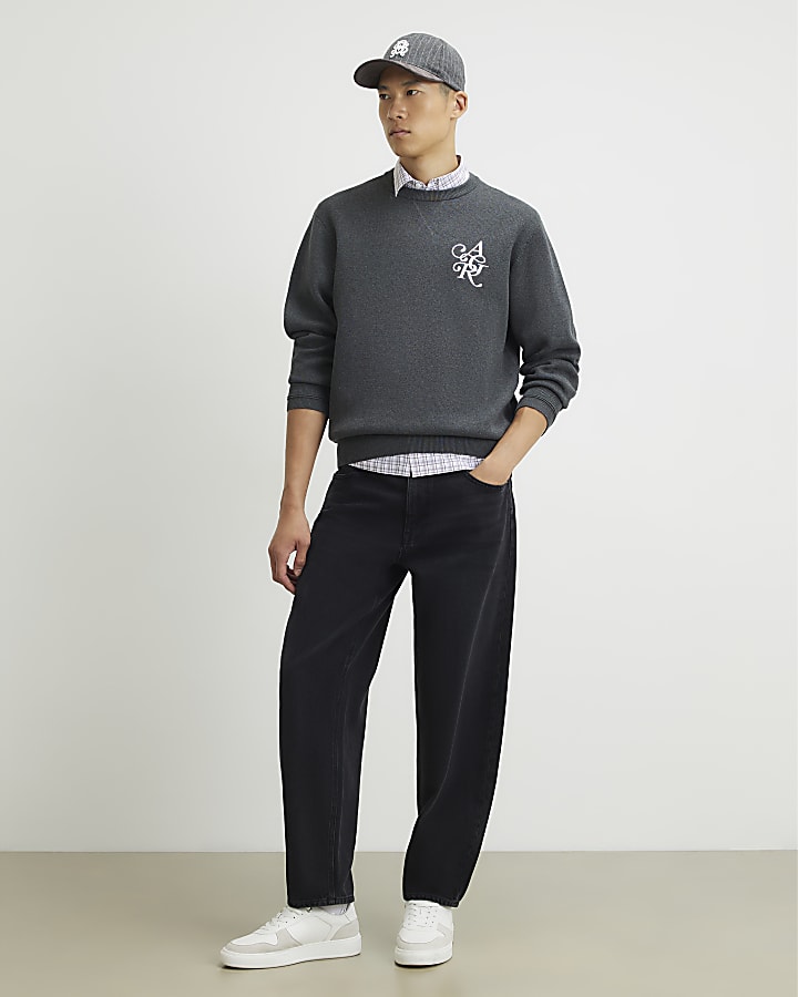 Grey Regular Fit Cotton Compact Knit Jumper