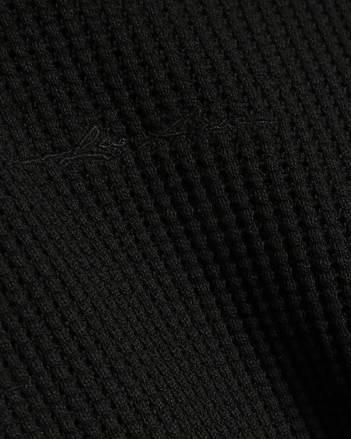 Black Slim Fit Cotton Waffle Knitted Jumper