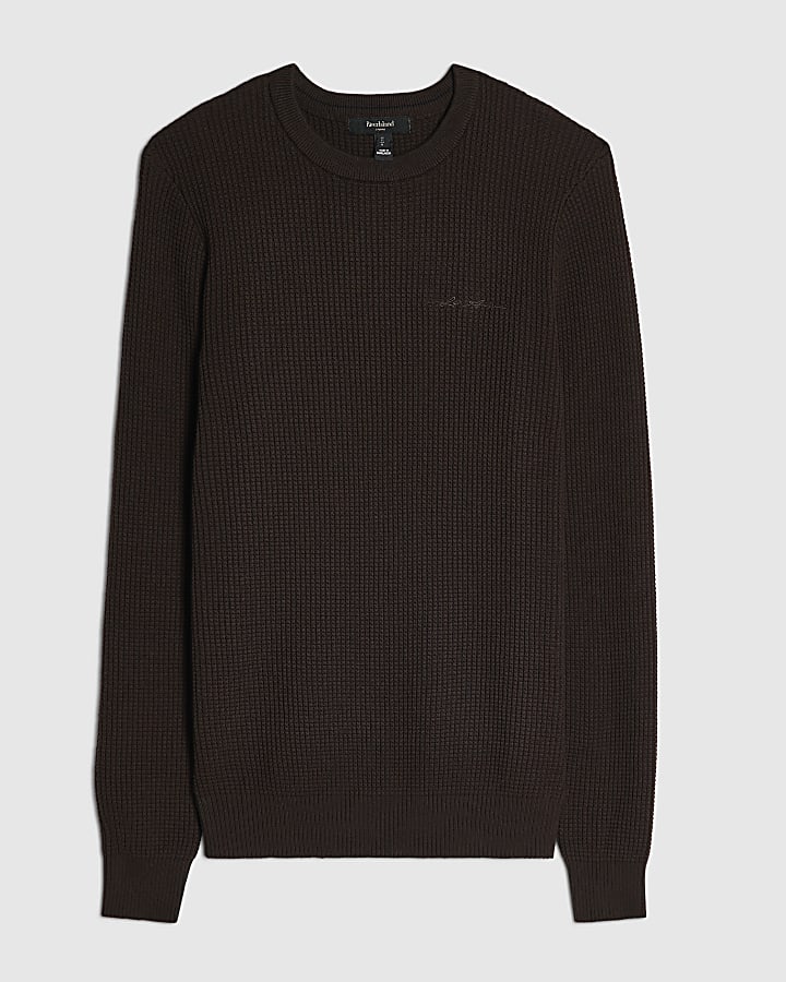 Brown Cotton Waffle Knitted Jumper