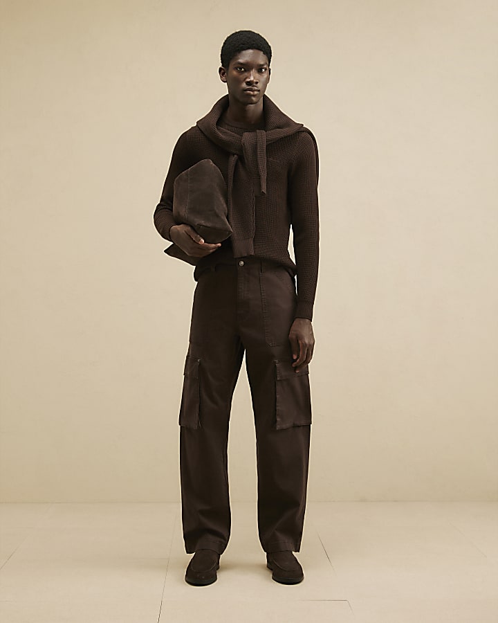 Brown Cotton Waffle Knitted Jumper