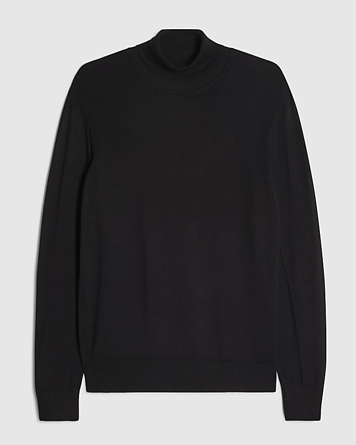 Black Slim Fit Cotton Roll Neck Jumper