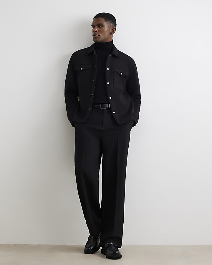 Black Slim Fit Cotton Roll Neck Jumper