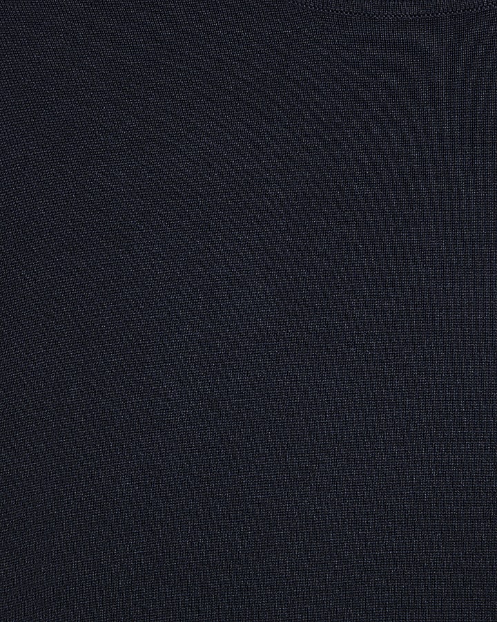 Navy Slim Fit Cotton Roll Neck Jumper