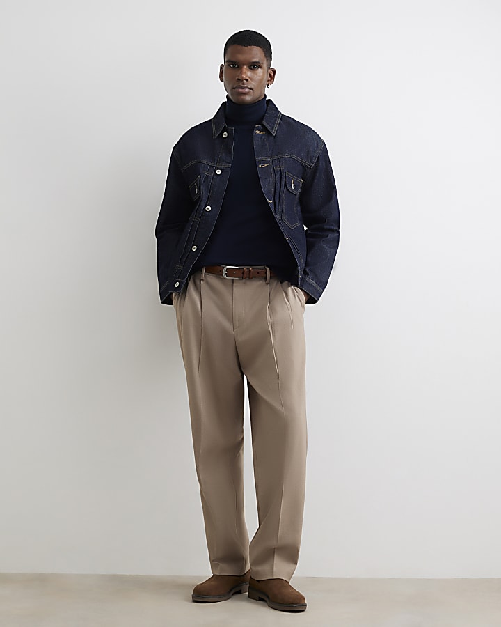 Navy Slim Fit Cotton Roll Neck Jumper