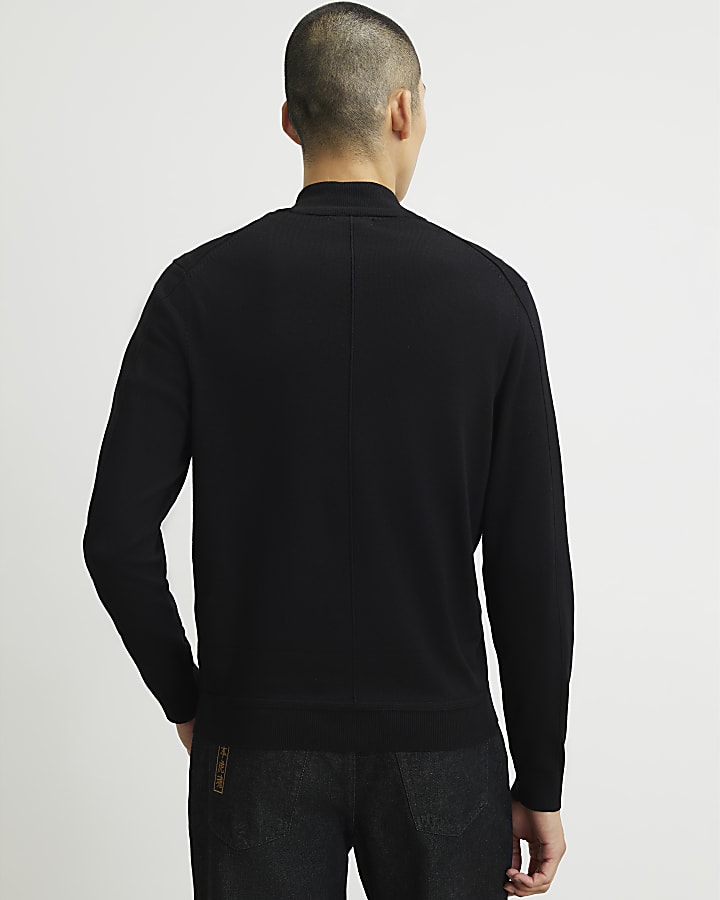 Black Slim Fit Half Zip Jumper