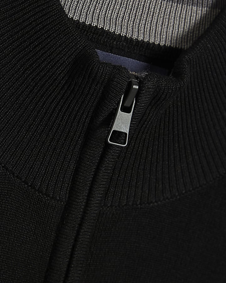Black Slim Fit Half Zip Jumper