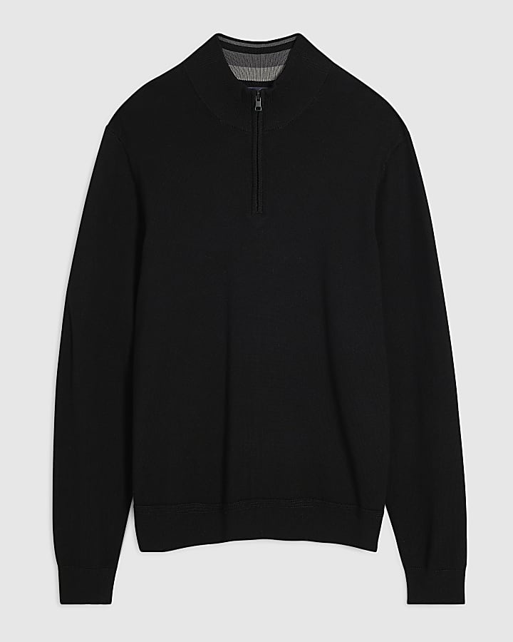 Black Slim Fit Half Zip Jumper