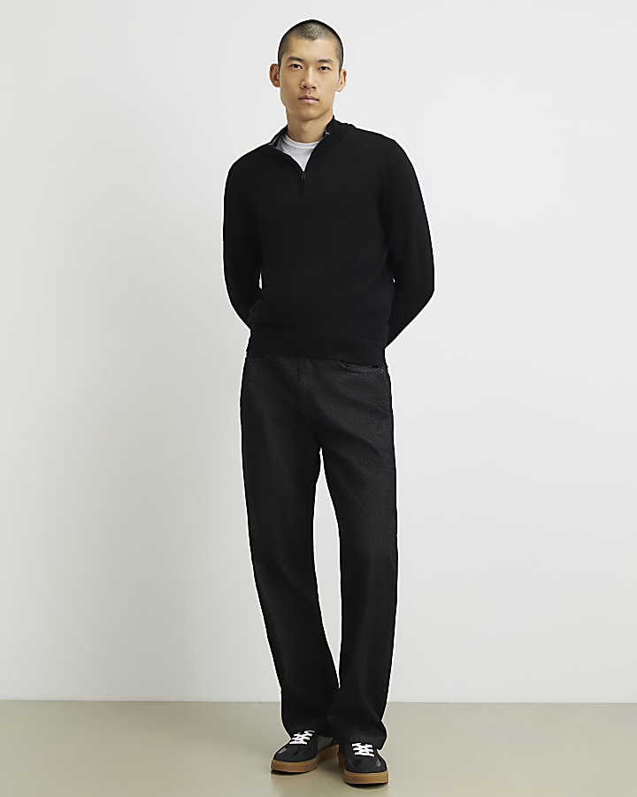 Black Slim Fit Half Zip Jumper