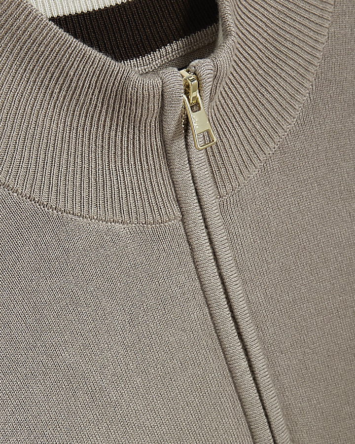 Beige Slim Fit Half Zip Jumper