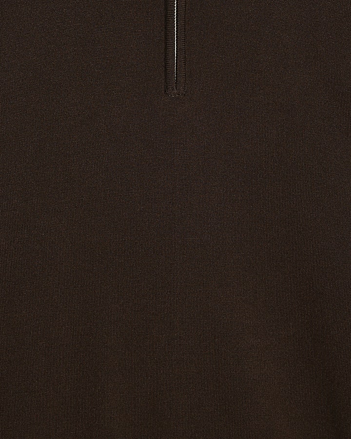 Brown Slim Fit Half Zip Jumper